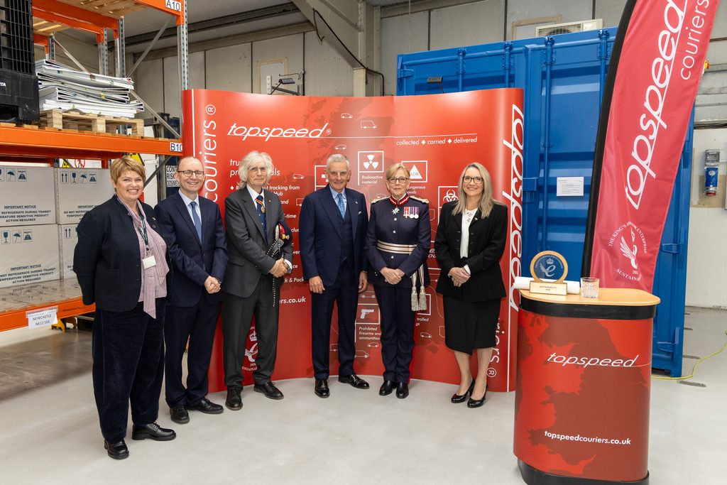 From left Sarah Ginham Clegg (Assurance Director), Andrew Cooper (MP), Sir Philip Redmond, Stephen Clegg (CEO and Founder), Lady Redmond, Lord-Lieutenant of Cheshire and Gillian Lockley (MD)