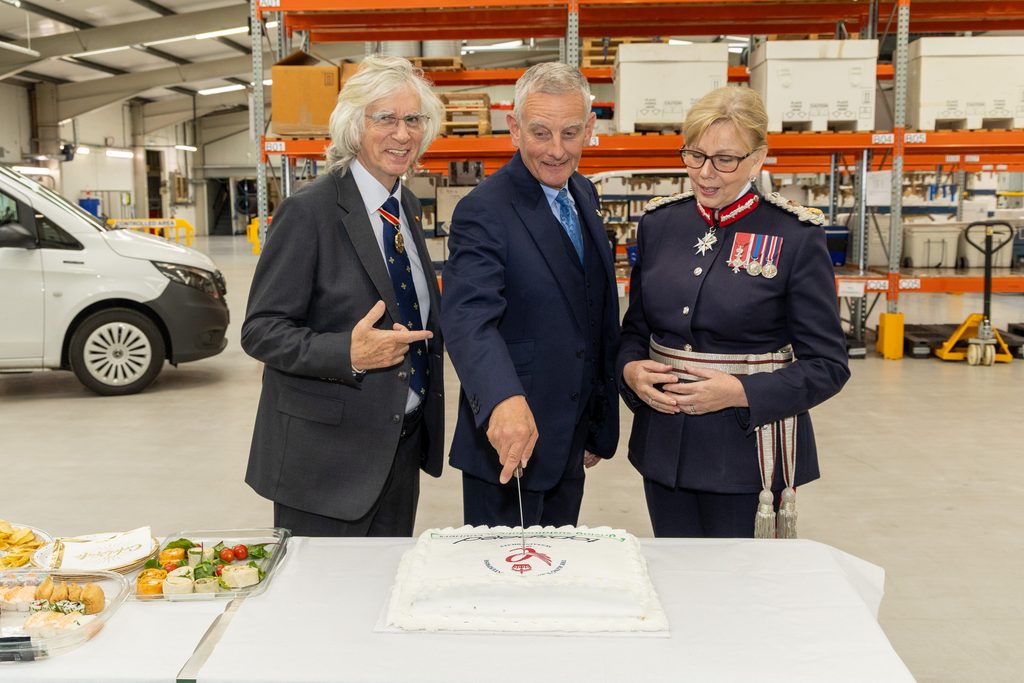 From left Sir Phil Redmond, Stephen Clegg (CEO and Founder) and Lady Redmond, Lord-Lieutenant of Cheshire